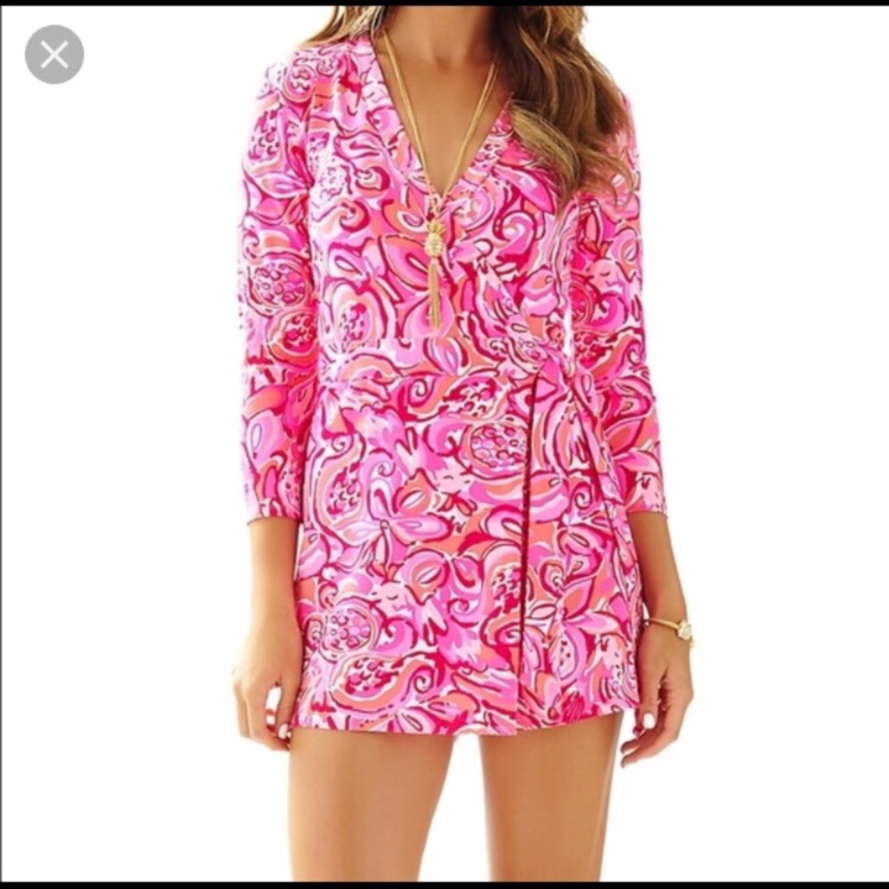 {Lilly Pulitzer} Karlie Wrap Romper in Mango Salsa